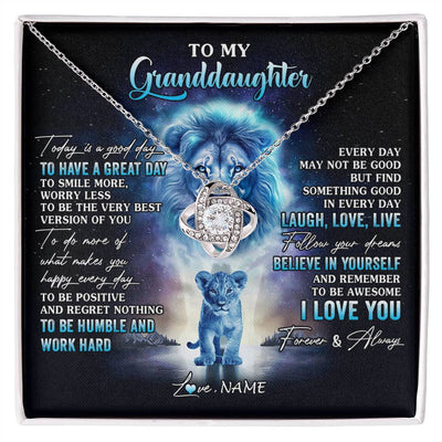 Love Knot Necklace 14K White Gold Finish | 1 | Personalized To My Granddaughter Lion Necklace From Grandpa Every Day Laugh Love Live Granddaughter Birthday Christmas Customized Gift Box Message Card | siriusteestore