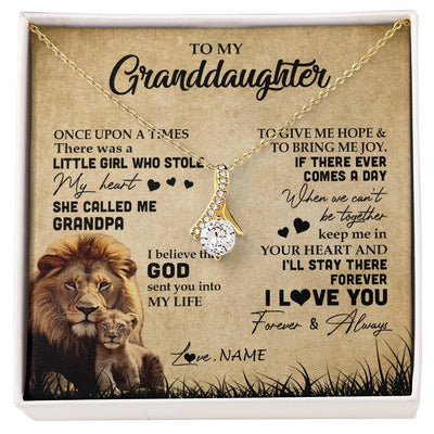 Alluring Beauty Necklace 18K Yellow Gold Finish | Personalized To My Granddaughter Lion Necklace From Grandpa I'll Stay There Forever Grandchild Birthday Graduation Christmas Customized Gift Box Message Card | siriusteestore