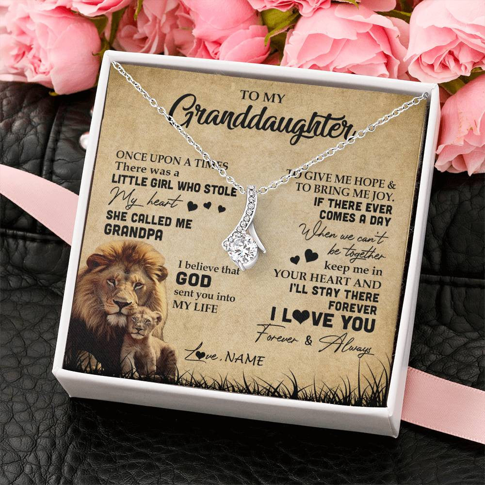 Alluring Beauty Necklace | Personalized To My Granddaughter Lion Necklace From Grandpa I'll Stay There Forever Grandchild Birthday Graduation Christmas Customized Gift Box Message Card | siriusteestore