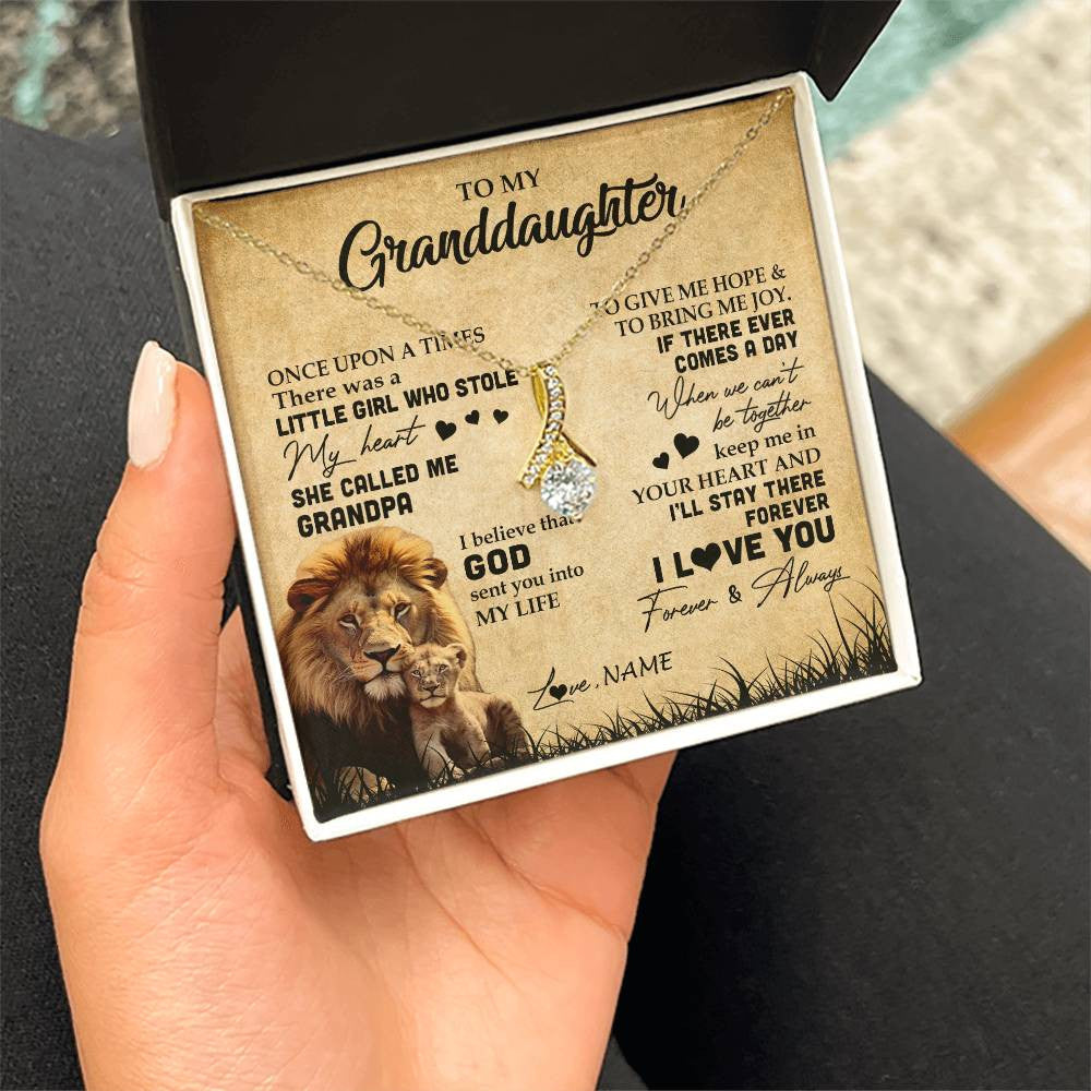 Alluring Beauty Necklace 18K Yellow Gold Finish | Personalized To My Granddaughter Lion Necklace From Grandpa I'll Stay There Forever Grandchild Birthday Graduation Christmas Customized Gift Box Message Card | siriusteestore
