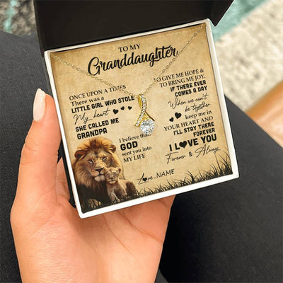 Alluring Beauty Necklace 18K Yellow Gold Finish | Personalized To My Granddaughter Lion Necklace From Grandpa I'll Stay There Forever Grandchild Birthday Graduation Christmas Customized Gift Box Message Card | siriusteestore