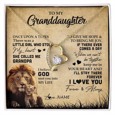 Forever Love Necklace 18K Yellow Gold Finish | Personalized To My Granddaughter Lion Necklace From Grandpa I'll Stay There Forever Grandchild Birthday Graduation Christmas Customized Gift Box Message Card | siriusteestore