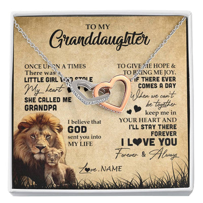 Interlocking Hearts Necklace | Personalized To My Granddaughter Lion Necklace From Grandpa I'll Stay There Forever Grandchild Birthday Graduation Christmas Customized Gift Box Message Card | siriusteestore
