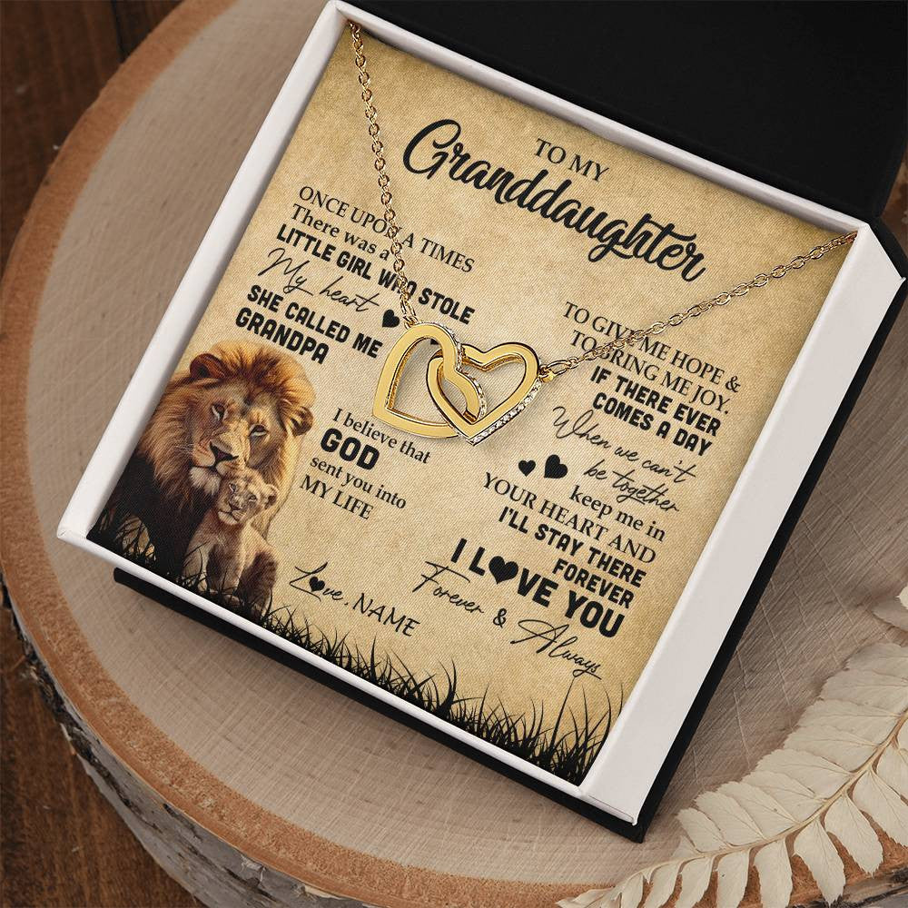 Interlocking Hearts Necklace 18K Yellow Gold Finish | Personalized To My Granddaughter Lion Necklace From Grandpa I'll Stay There Forever Grandchild Birthday Graduation Christmas Customized Gift Box Message Card | siriusteestore