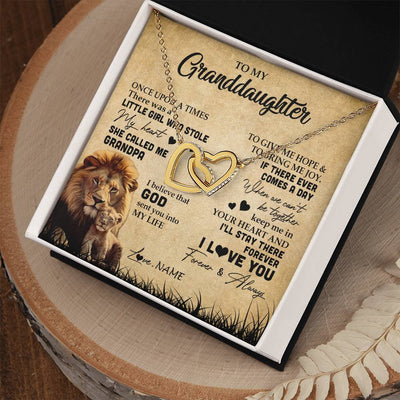 Interlocking Hearts Necklace 18K Yellow Gold Finish | Personalized To My Granddaughter Lion Necklace From Grandpa I'll Stay There Forever Grandchild Birthday Graduation Christmas Customized Gift Box Message Card | siriusteestore