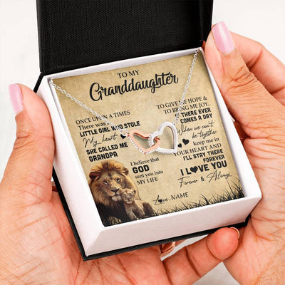 Interlocking Hearts Necklace | Personalized To My Granddaughter Lion Necklace From Grandpa I'll Stay There Forever Grandchild Birthday Graduation Christmas Customized Gift Box Message Card | siriusteestore