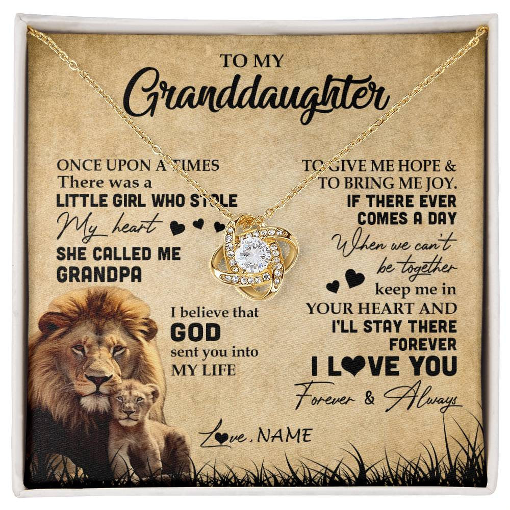 Love Knot Necklace 18K Yellow Gold Finish | Personalized To My Granddaughter Lion Necklace From Grandpa I'll Stay There Forever Grandchild Birthday Graduation Christmas Customized Gift Box Message Card | siriusteestore