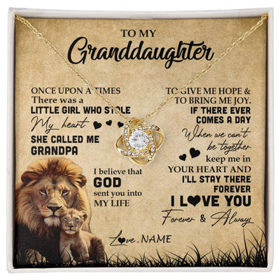 Love Knot Necklace 18K Yellow Gold Finish | Personalized To My Granddaughter Lion Necklace From Grandpa I'll Stay There Forever Grandchild Birthday Graduation Christmas Customized Gift Box Message Card | siriusteestore