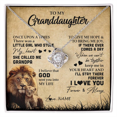 Love Knot Necklace | Personalized To My Granddaughter Lion Necklace From Grandpa I'll Stay There Forever Grandchild Birthday Graduation Christmas Customized Gift Box Message Card | siriusteestore