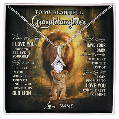 Alluring Beauty Necklace 14K White Gold Finish | 1 | Personalized To My Granddaughter Lion Necklace From Grandpa Never Forget That I Love You Granddaughter Birthday Christmas Customized Gift Box Message Card | siriusteestore