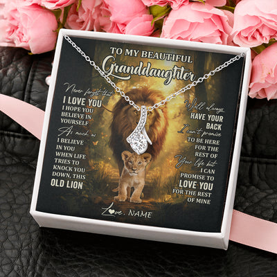 Alluring Beauty Necklace 14K White Gold Finish | 2 | Personalized To My Granddaughter Lion Necklace From Grandpa Never Forget That I Love You Granddaughter Birthday Christmas Customized Gift Box Message Card | siriusteestore