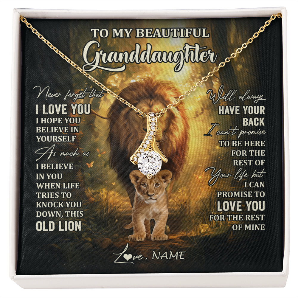 Alluring Beauty Necklace 18K Yellow Gold Finish | 1 | Personalized To My Granddaughter Lion Necklace From Grandpa Never Forget That I Love You Granddaughter Birthday Christmas Customized Gift Box Message Card | siriusteestore
