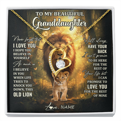 Forever Love Necklace 18K Yellow Gold Finish | 1 | Personalized To My Granddaughter Lion Necklace From Grandpa Never Forget That I Love You Granddaughter Birthday Christmas Customized Gift Box Message Card | siriusteestore
