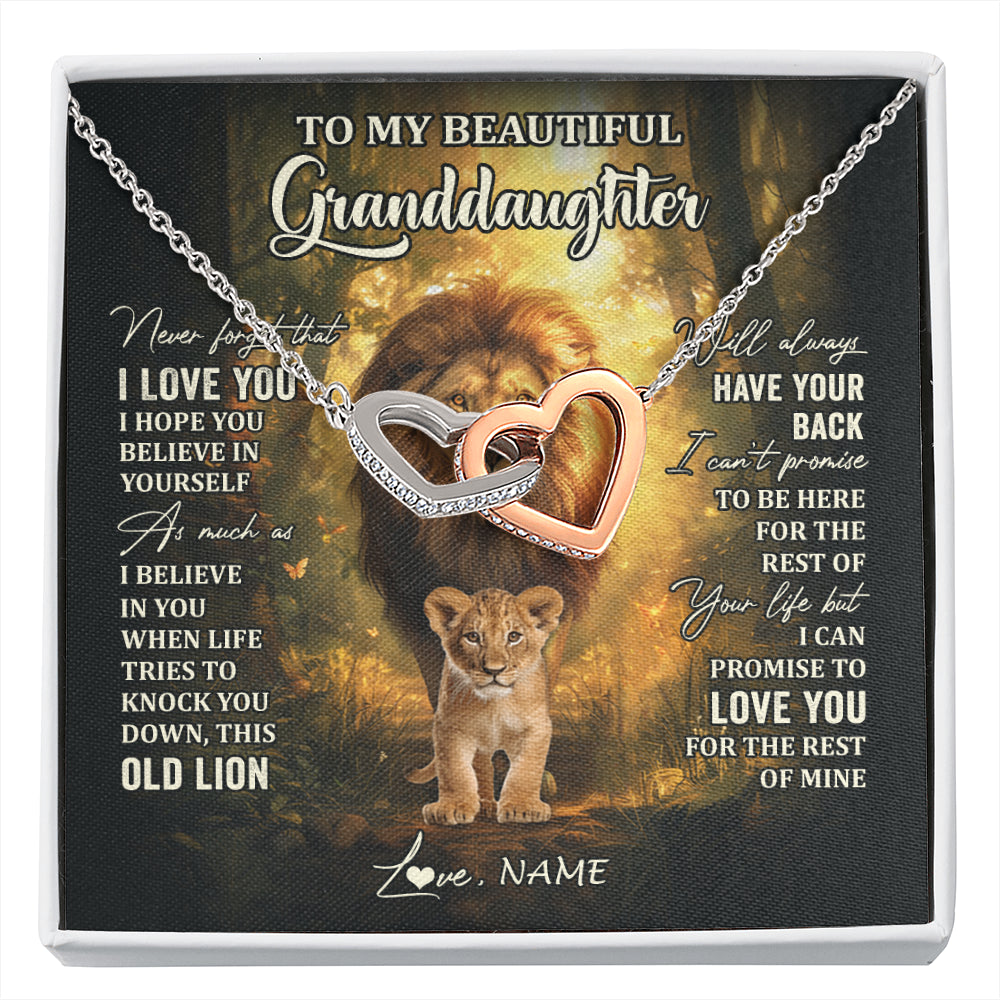 Interlocking Hearts Necklace Stainless Steel & Rose Gold Finish | 1 | Personalized To My Granddaughter Lion Necklace From Grandpa Never Forget That I Love You Granddaughter Birthday Christmas Customized Gift Box Message Card | siriusteestore