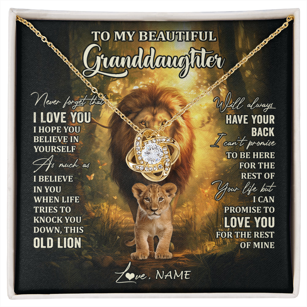 Love Knot Necklace 18K Yellow Gold Finish | 1 | Personalized To My Granddaughter Lion Necklace From Grandpa Never Forget That I Love You Granddaughter Birthday Christmas Customized Gift Box Message Card | siriusteestore