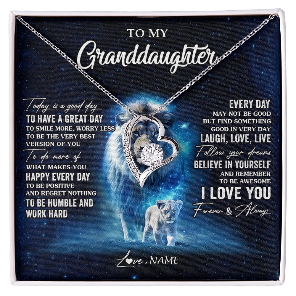 Forever Love Necklace 14K White Gold Finish | 1 | Personalized To My Granddaughter Lion Necklace From Grandpa Today Is A Good Day Granddaughter Gifts Birthday Christmas Customized Gift Box Message Card | siriusteestore
