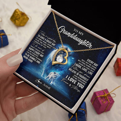 Forever Love Necklace 18K Yellow Gold Finish | 2 | Personalized To My Granddaughter Lion Necklace From Grandpa Today Is A Good Day Granddaughter Gifts Birthday Christmas Customized Gift Box Message Card | siriusteestore