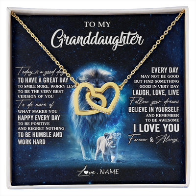 Interlocking Hearts Necklace 18K Yellow Gold Finish | 1 | Personalized To My Granddaughter Lion Necklace From Grandpa Today Is A Good Day Granddaughter Gifts Birthday Christmas Customized Gift Box Message Card | siriusteestore