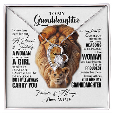 Forever Love Necklace 14K White Gold Finish | 1 | Personalized To My Granddaughter Lion Necklace From Papa Grandpa I Closed My Eyes Great Granddaughter Birthday Gifts Christmas Customized Gift Box Message Card | siriusteestore