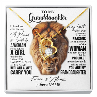 Forever Love Necklace 18K Yellow Gold Finish | 1 | Personalized To My Granddaughter Lion Necklace From Papa Grandpa I Closed My Eyes Great Granddaughter Birthday Gifts Christmas Customized Gift Box Message Card | siriusteestore