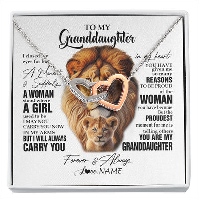 Interlocking Hearts Necklace Stainless Steel & Rose Gold Finish | 1 | Personalized To My Granddaughter Lion Necklace From Papa Grandpa I Closed My Eyes Great Granddaughter Birthday Gifts Christmas Customized Gift Box Message Card | siriusteestore