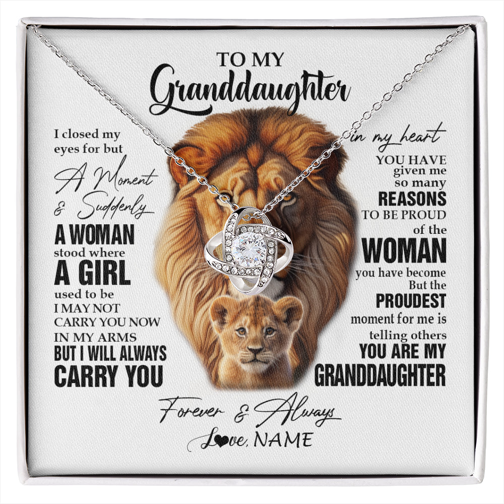 Love Knot Necklace 14K White Gold Finish | 1 | Personalized To My Granddaughter Lion Necklace From Papa Grandpa I Closed My Eyes Great Granddaughter Birthday Gifts Christmas Customized Gift Box Message Card | siriusteestore