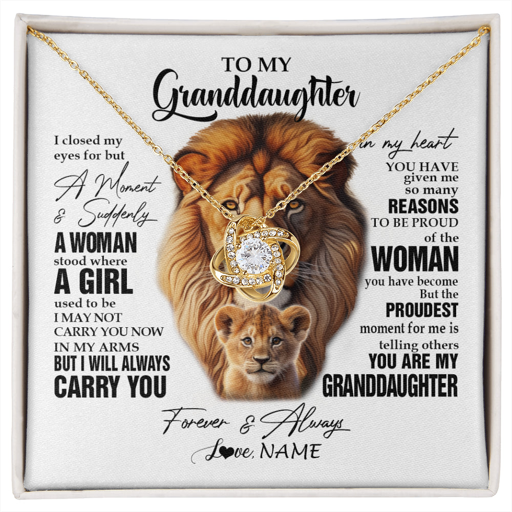 Love Knot Necklace 18K Yellow Gold Finish | 1 | Personalized To My Granddaughter Lion Necklace From Papa Grandpa I Closed My Eyes Great Granddaughter Birthday Gifts Christmas Customized Gift Box Message Card | siriusteestore