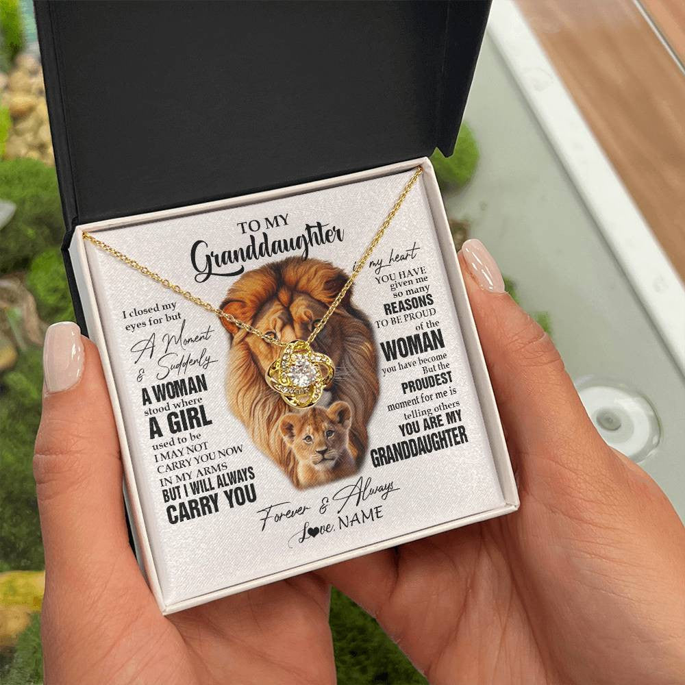 Love Knot Necklace 18K Yellow Gold Finish | 2 | Personalized To My Granddaughter Lion Necklace From Papa Grandpa I Closed My Eyes Great Granddaughter Birthday Gifts Christmas Customized Gift Box Message Card | siriusteestore