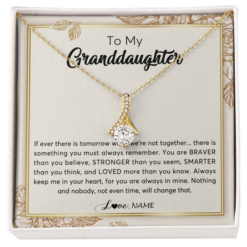 Alluring Beauty Necklace 18K Yellow Gold Finish | Personalized To My Granddaughter Necklace From Grandma Braver Stronger Smarter Loved Granddaughter Jewelry Birthday Christmas Customized Gift Box Message Card | siriusteestore