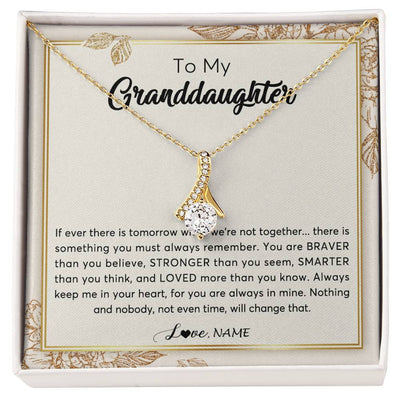 Alluring Beauty Necklace 18K Yellow Gold Finish | Personalized To My Granddaughter Necklace From Grandma Braver Stronger Smarter Loved Granddaughter Jewelry Birthday Christmas Customized Gift Box Message Card | siriusteestore