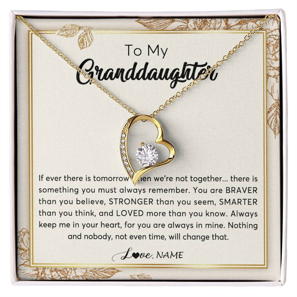 Forever Love Necklace 18K Yellow Gold Finish | Personalized To My Granddaughter Necklace From Grandma Braver Stronger Smarter Loved Granddaughter Jewelry Birthday Christmas Customized Gift Box Message Card | siriusteestore