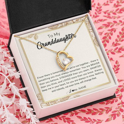Forever Love Necklace 18K Yellow Gold Finish | Personalized To My Granddaughter Necklace From Grandma Braver Stronger Smarter Loved Granddaughter Jewelry Birthday Christmas Customized Gift Box Message Card | siriusteestore