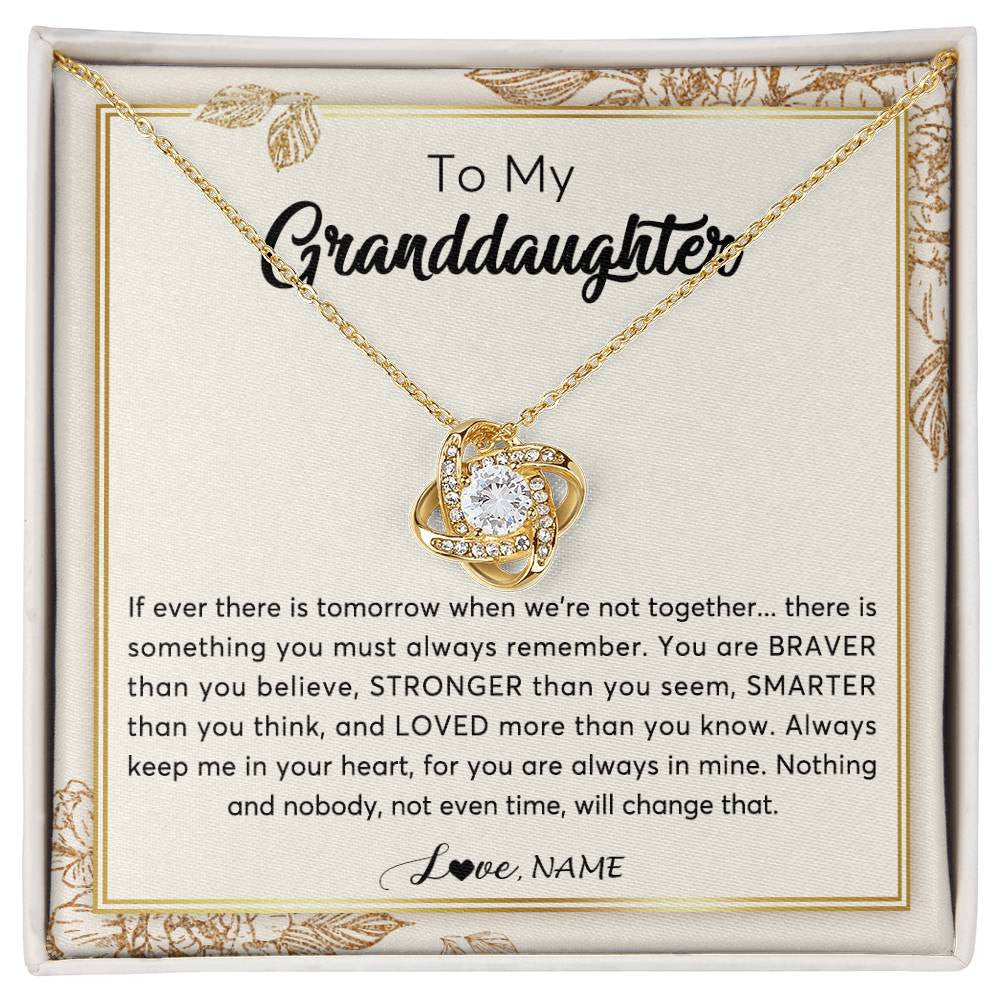 Love Knot Necklace 18K Yellow Gold Finish | Personalized To My Granddaughter Necklace From Grandma Braver Stronger Smarter Loved Granddaughter Jewelry Birthday Christmas Customized Gift Box Message Card | siriusteestore