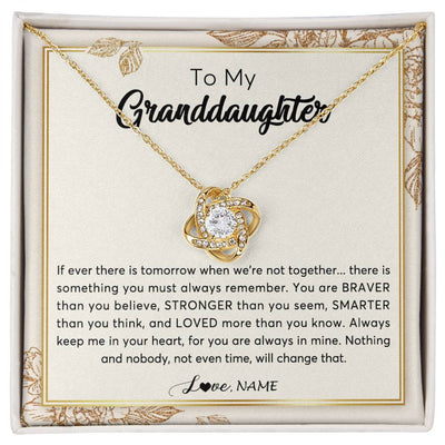 Love Knot Necklace 18K Yellow Gold Finish | Personalized To My Granddaughter Necklace From Grandma Braver Stronger Smarter Loved Granddaughter Jewelry Birthday Christmas Customized Gift Box Message Card | siriusteestore