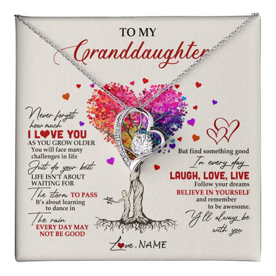 Forever Love Necklace 14K White Gold Finish | 1 | Personalized To My Granddaughter Necklace From Grandma Colorful Tree Never Forget I Love You Granddaughter Birthday Christmas Customized Gift Box Message Card | siriusteestore