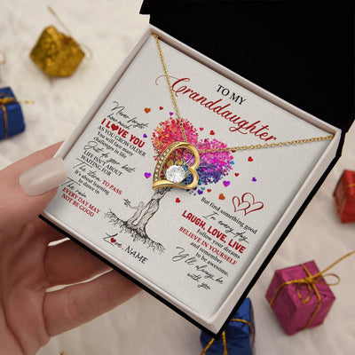 Forever Love Necklace 18K Yellow Gold Finish | 2 | Personalized To My Granddaughter Necklace From Grandma Colorful Tree Never Forget I Love You Granddaughter Birthday Christmas Customized Gift Box Message Card | siriusteestore