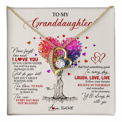 Forever Love Necklace 18K Yellow Gold Finish | 1 | Personalized To My Granddaughter Necklace From Grandma Colorful Tree Never Forget I Love You Granddaughter Birthday Christmas Customized Gift Box Message Card | siriusteestore