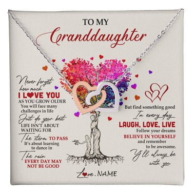 Interlocking Hearts Necklace Stainless Steel & Rose Gold Finish | 1 | Personalized To My Granddaughter Necklace From Grandma Colorful Tree Never Forget I Love You Granddaughter Birthday Christmas Customized Gift Box Message Card | siriusteestore