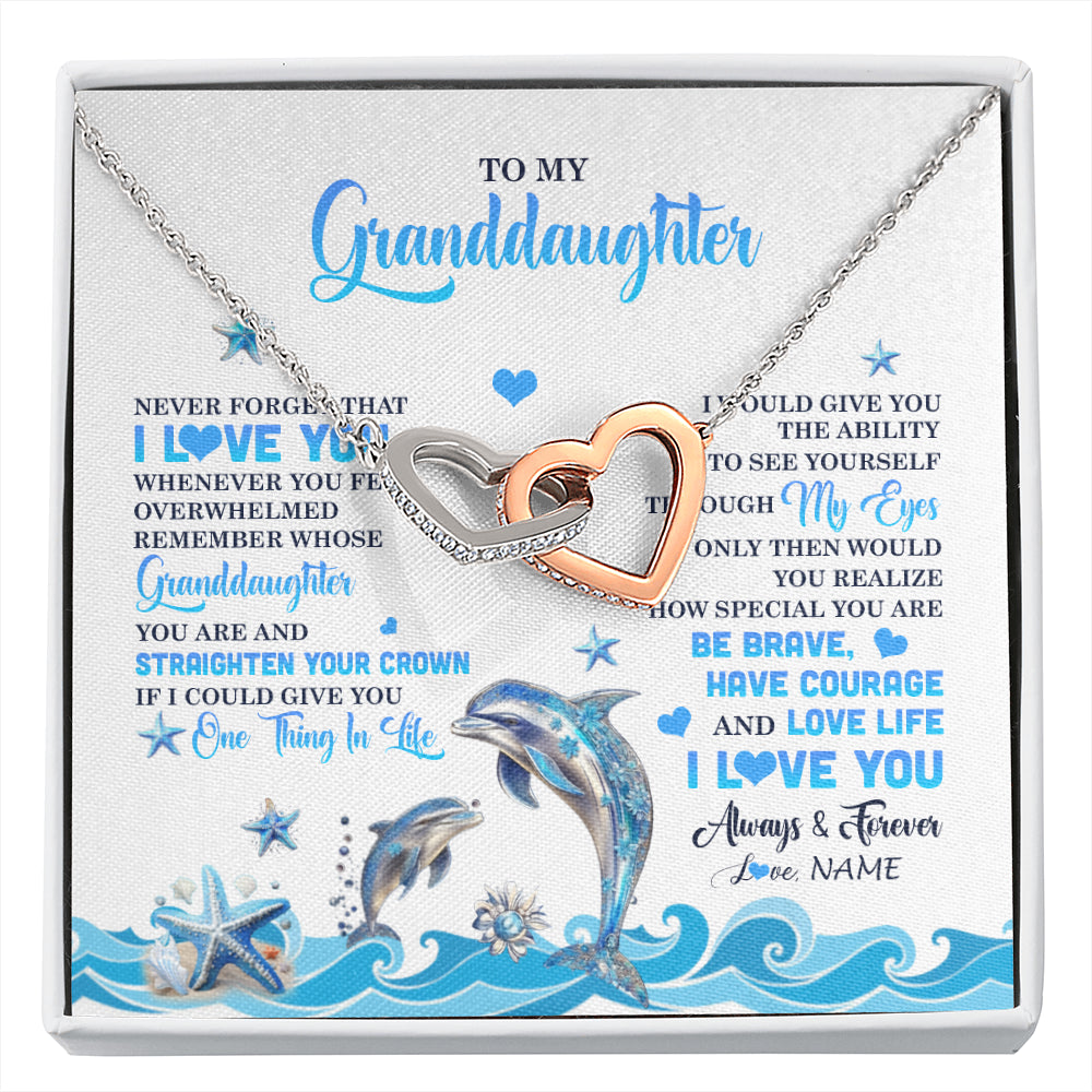 Interlocking Hearts Necklace Stainless Steel & Rose Gold Finish | 1 | Personalized To My Granddaughter Necklace From Grandma Dophin Never Forget I Love You Granddaughter Birthday Gifts Christmas Customized Gift Box Message Card | siriusteestore