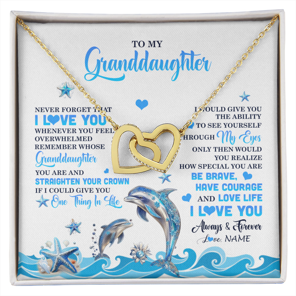 Interlocking Hearts Necklace 18K Yellow Gold Finish | 1 | Personalized To My Granddaughter Necklace From Grandma Dophin Never Forget I Love You Granddaughter Birthday Gifts Christmas Customized Gift Box Message Card | siriusteestore