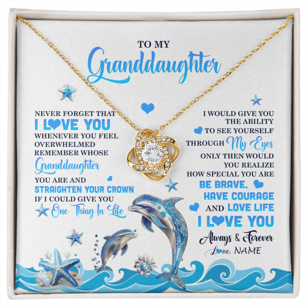 Love Knot Necklace 18K Yellow Gold Finish | 1 | Personalized To My Granddaughter Necklace From Grandma Dophin Never Forget I Love You Granddaughter Birthday Gifts Christmas Customized Gift Box Message Card | siriusteestore