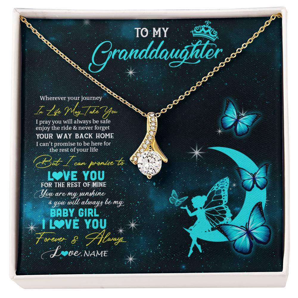 Alluring Beauty Necklace 18K Yellow Gold Finish | 1 | Personalized To My Granddaughter Necklace From Grandma Fairy Silhouette Fantasy Moon Granddaughter Birthday Christmas Customized Gift Box Message Card | siriusteestore