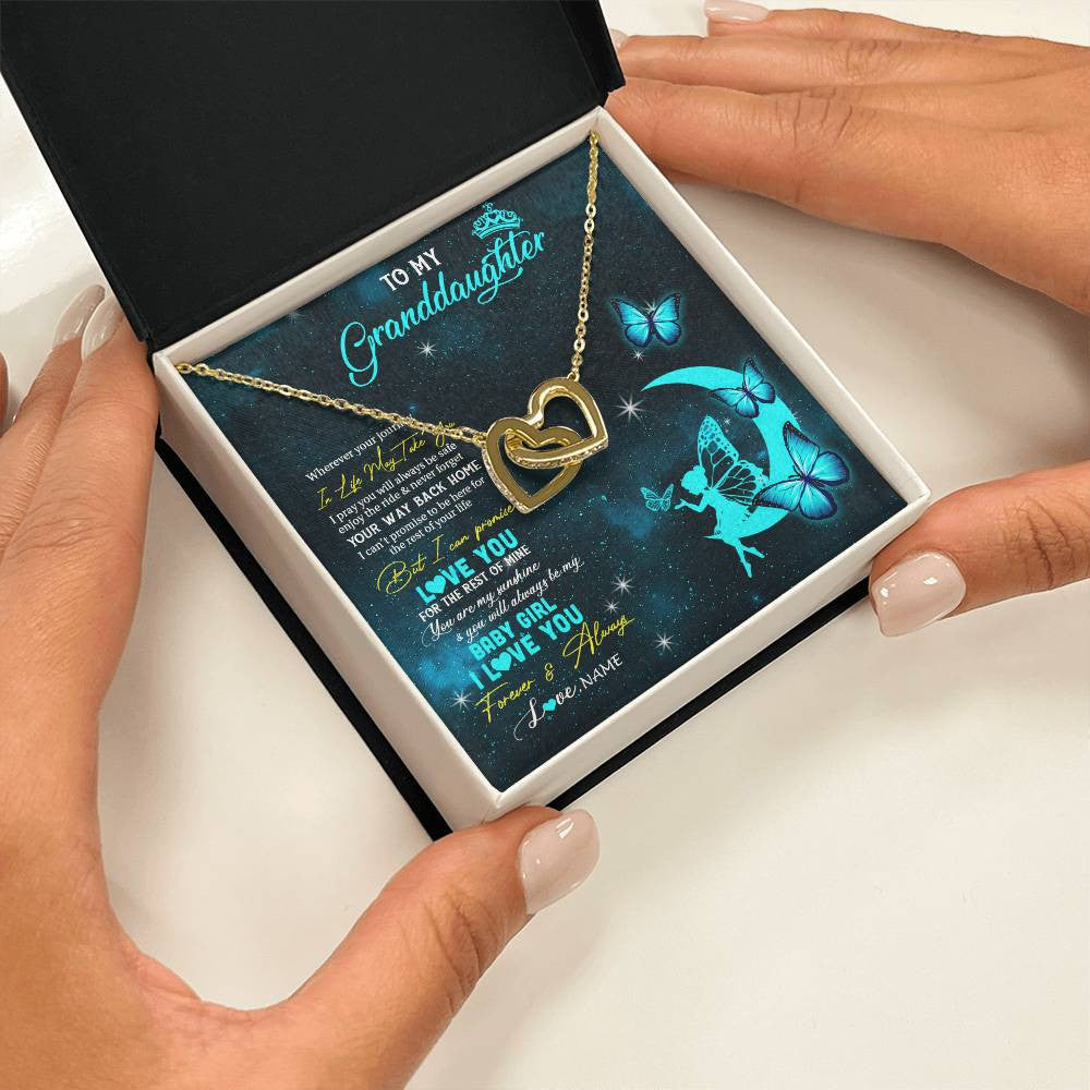 Interlocking Hearts Necklace 18K Yellow Gold Finish | 2 | Personalized To My Granddaughter Necklace From Grandma Fairy Silhouette Fantasy Moon Granddaughter Birthday Christmas Customized Gift Box Message Card | siriusteestore