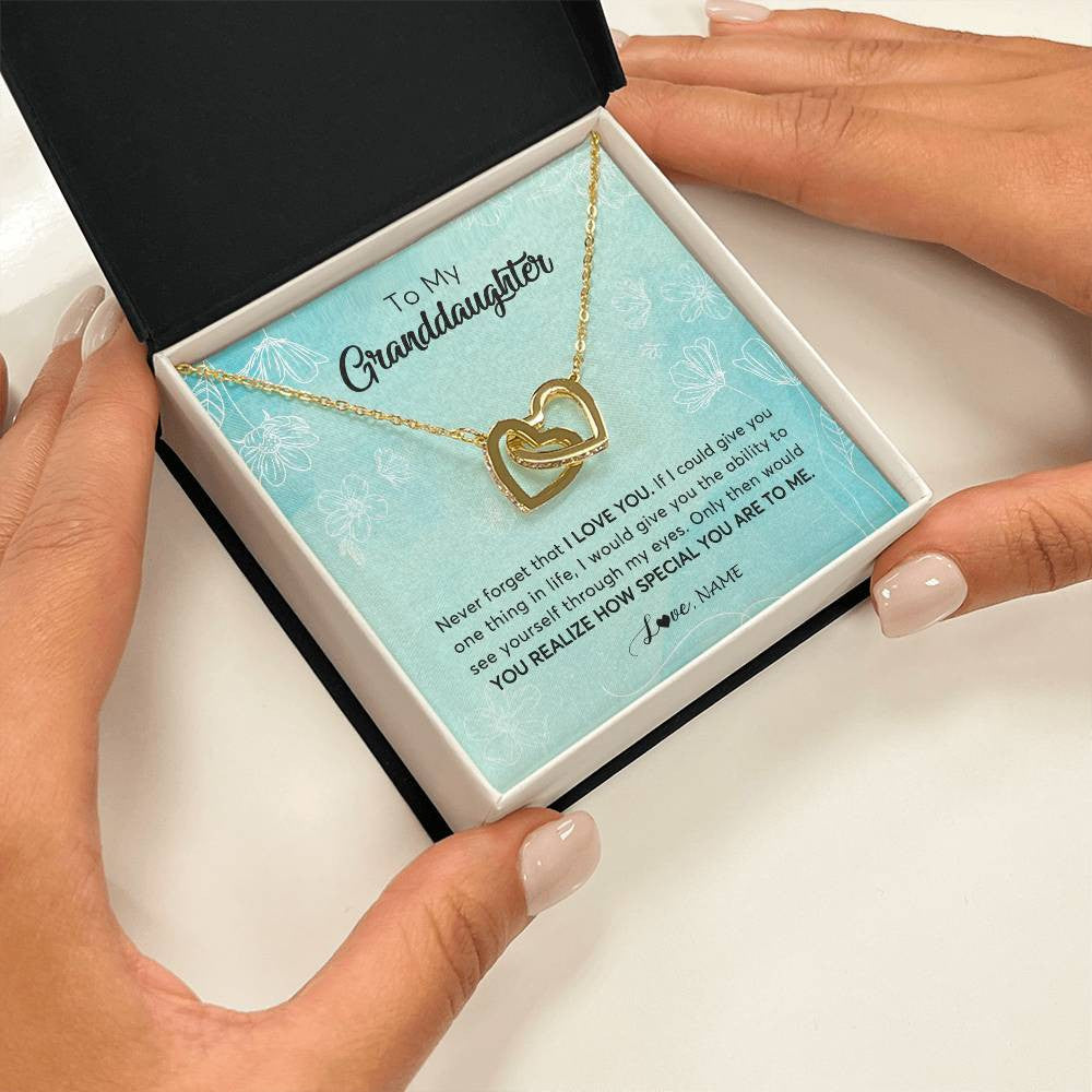 Interlocking Hearts Necklace 18K Yellow Gold Finish | 2 | Personalized To My Granddaughter Necklace From Grandma Flower Never Forget I Love You Granddaughter Jewelry Graduation Birthday Customized Gift Box Message Card | siriusteestore