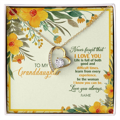 Forever Love Necklace 18K Yellow Gold Finish | Personalized To My Granddaughter Necklace From Grandma Flower Never Forget That I Love You Granddaughter Birthday Christmas Customized Gift Box Message Card | siriusteestore