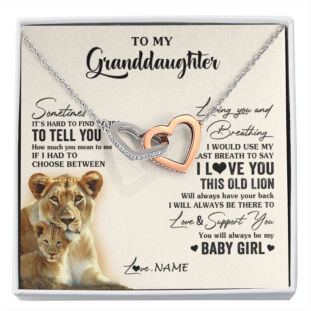 Interlocking Hearts Necklace Stainless Steel & Rose Gold Finish | 1 | Personalized To My Granddaughter Necklace From Grandma Gigi I Love You This Old Lion Granddaughter Birthday Christmas Customized Gift Box Message Card | siriusteestore