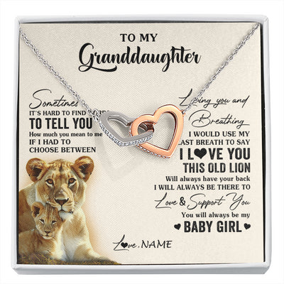 Interlocking Hearts Necklace Stainless Steel & Rose Gold Finish | 1 | Personalized To My Granddaughter Necklace From Grandma Gigi I Love You This Old Lion Granddaughter Birthday Christmas Customized Gift Box Message Card | siriusteestore
