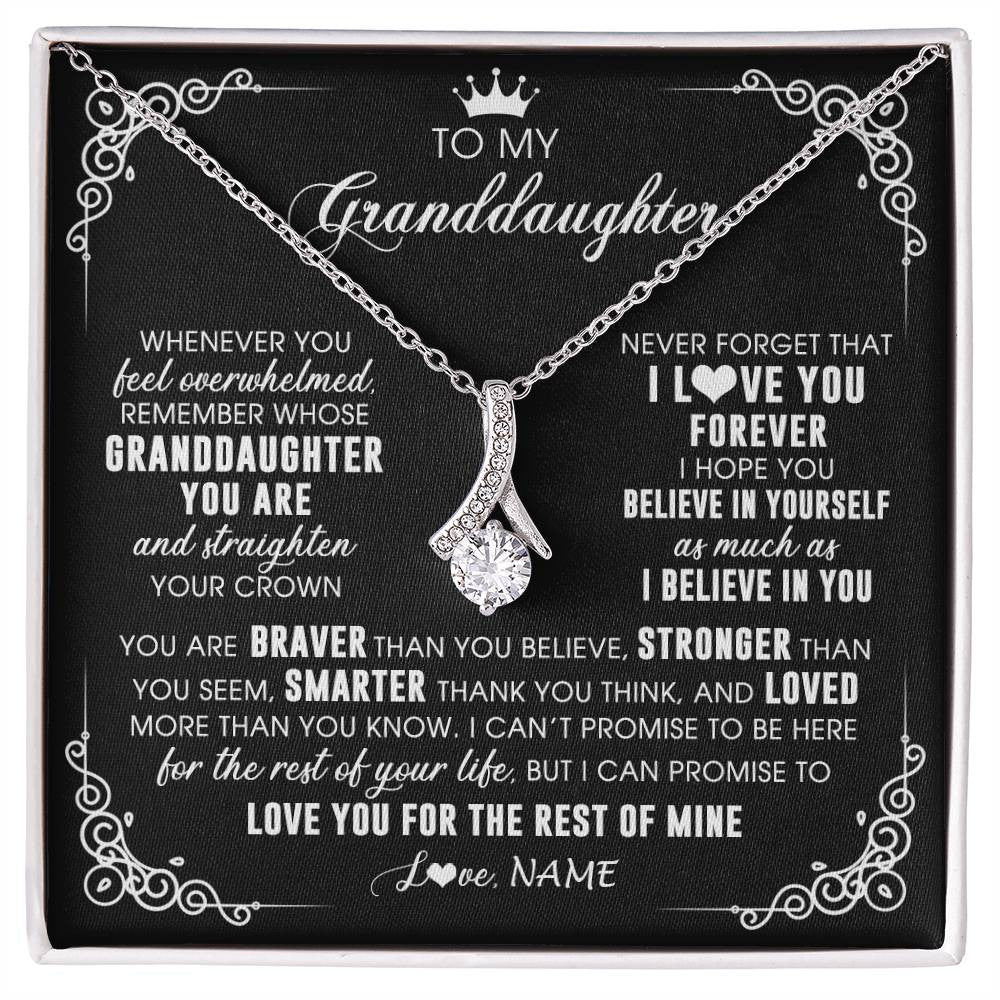 Alluring Beauty Necklace 14K White Gold Finish | 1 | Personalized To My Granddaughter Necklace From Grandma Gigi Inspirational Strength Granddaughter Birthday Jewelry Christmas Customized Gift Box Message Card | siriusteestore
