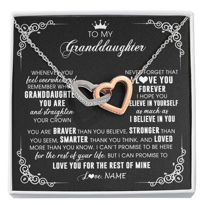 Interlocking Hearts Necklace Stainless Steel & Rose Gold Finish | 1 | Personalized To My Granddaughter Necklace From Grandma Gigi Inspirational Strength Granddaughter Birthday Jewelry Christmas Customized Gift Box Message Card | siriusteestore