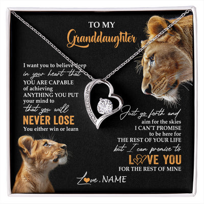 Forever Love Necklace 14K White Gold Finish | 1 | Personalized To My Granddaughter Necklace From Grandma Gigi You Will Never Lose Lion Granddaughter Birthday Gifts Christmas Customized Gift Box Message Card | siriusteestore